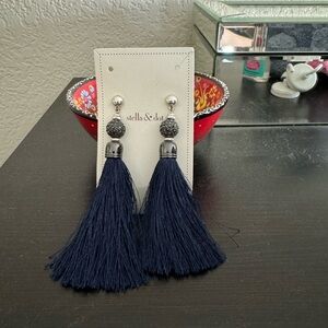 Stella & Dot Navy Tassel Earrings